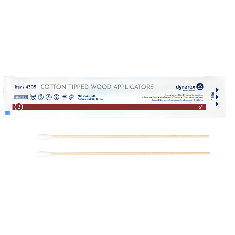 Dynarex 4305 Cotton Tipped Wood Applicators - Sterile